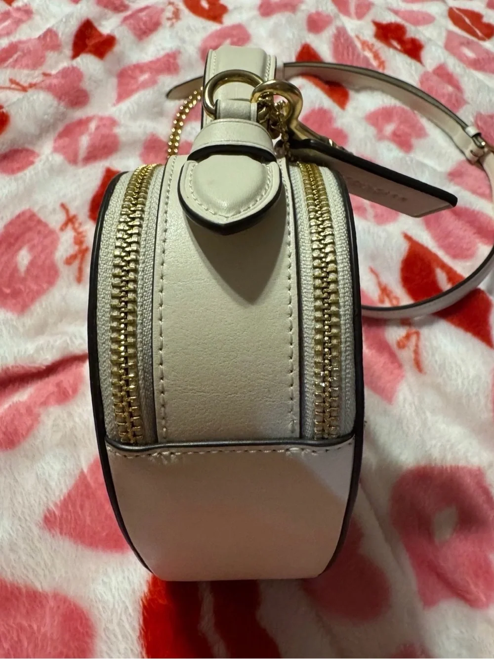 Coach Pink Heart-Print Heart Crossbody Bag with Gold Hardware